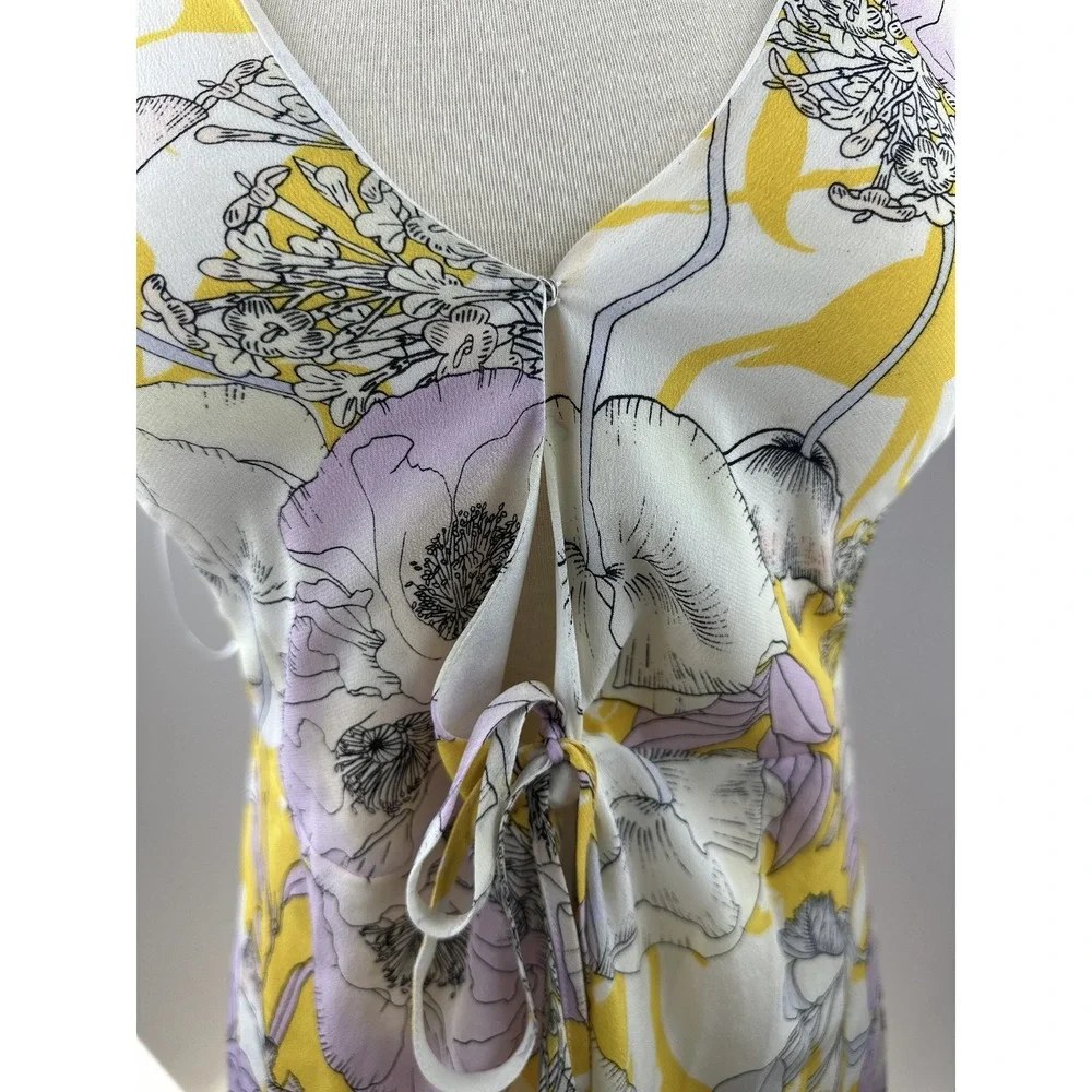 Yumi Kim Anthropologie Silk Floral Maxi Dress Rush Hour Wrap Tie Front Yellow XS - Picture 6 of 16
